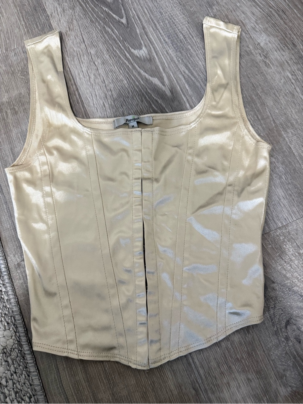 Papaya Metallic Cream Corset-Style Tank